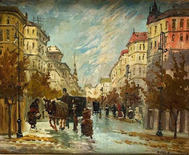Berkes Antal Street scene with carraiges Germany oil painting art